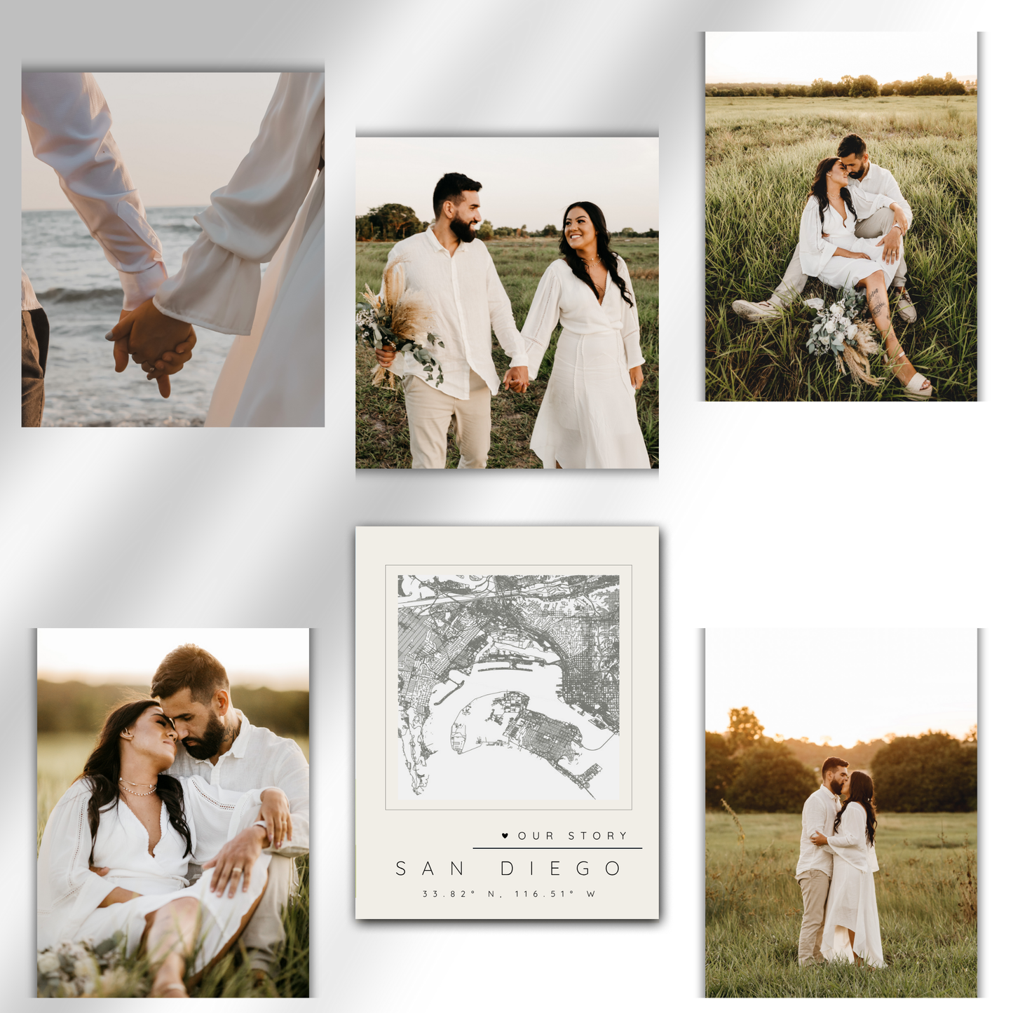 “Our Story” Bundle — Custom Map Magnet +  5 Personalized Photo Magnets