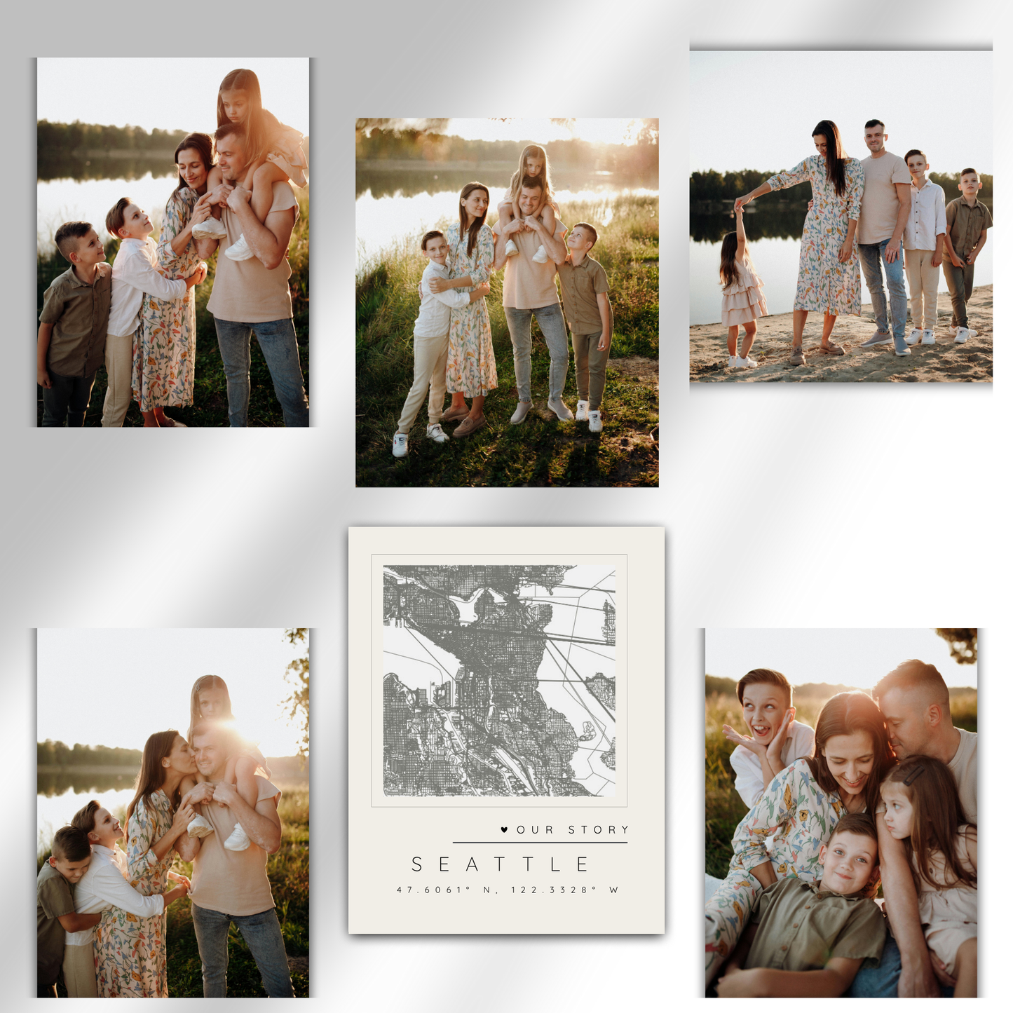 “Our Story” Bundle — Custom Map Magnet +  5 Personalized Photo Magnets