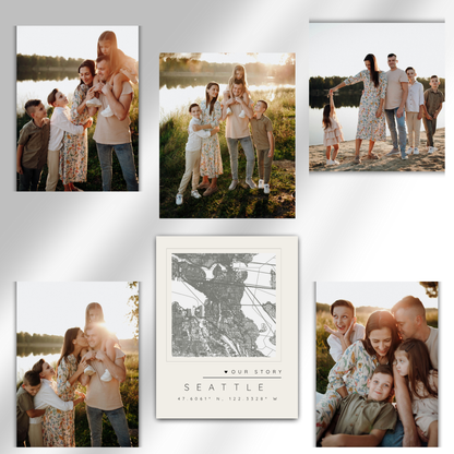 “Our Story” Bundle — Custom Map Magnet +  5 Personalized Photo Magnets
